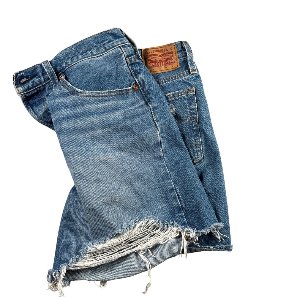 Levi's 501 Denim Shorts Mens W30 Blue Cut Off Distressed Button Fly‎ Jean Grunge